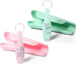 BabyOno ложечка мягкая силиконовая с присоской в футляре Розовый/мятный 1461/01bo
