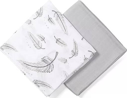 BabyOno пеленки муслиновые из бамбукового волокна (120х120 см) 2 шт. Серый и белый с перьями 537/01bo