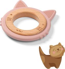 BabyOno прорезыватели для зубов деревянно-силиконовые Котенок 1076/02bo