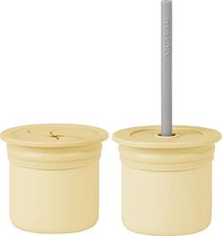 MinikOiOi чашка-контейнер с силиконовой трубочкой Sip+Snack Mellow Yellow / Powder Grey 101100103