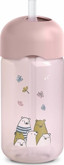Suavinex бутылка с трубочкой Bear Family розовая 402650bbg